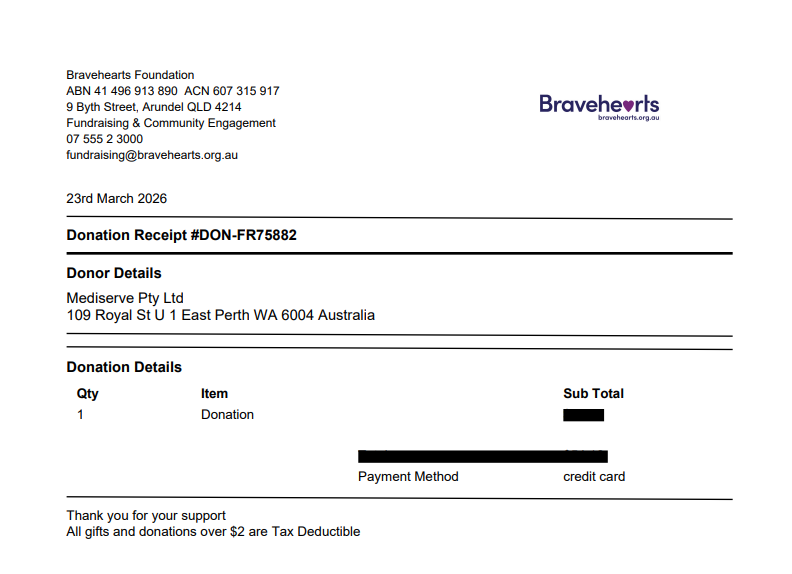 Bravehearts Foundation Receives Support from Mediserve