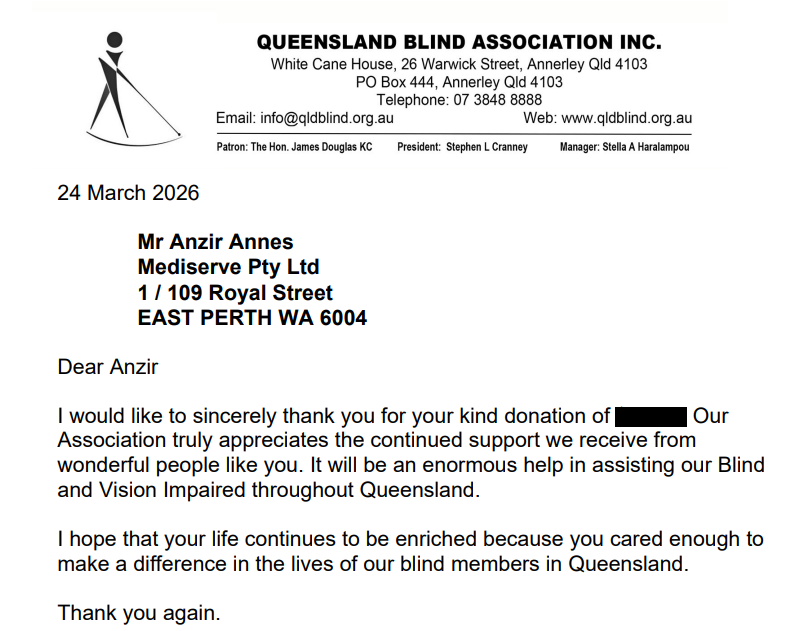 Mediserve Supports the Queensland Blind Association Inc.