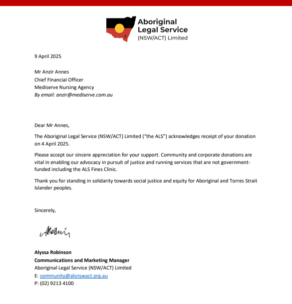 Giving Support to the Aboriginal Legal Service | Mediserve