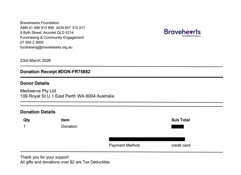 Bravehearts Foundation Receives Support from Mediserve | Mediserve