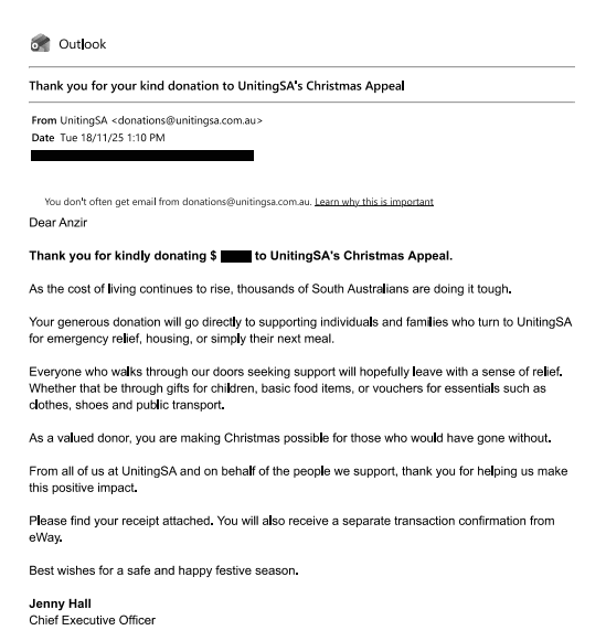 Donation to UnitingSA | Mediserve
