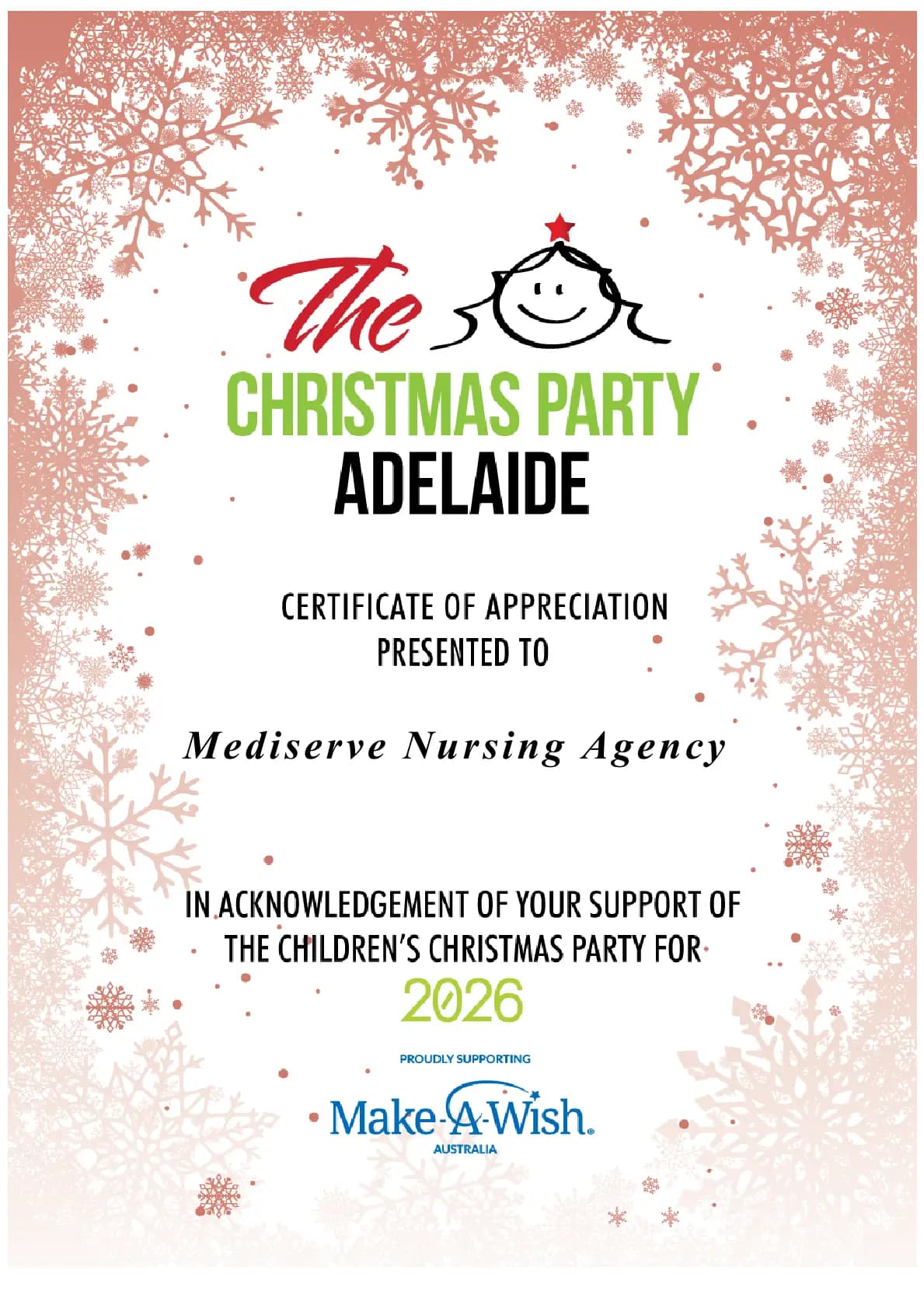 Make-A-Wish Australia Acknowledgement: 2026 Children's Christmas Party | Mediserve