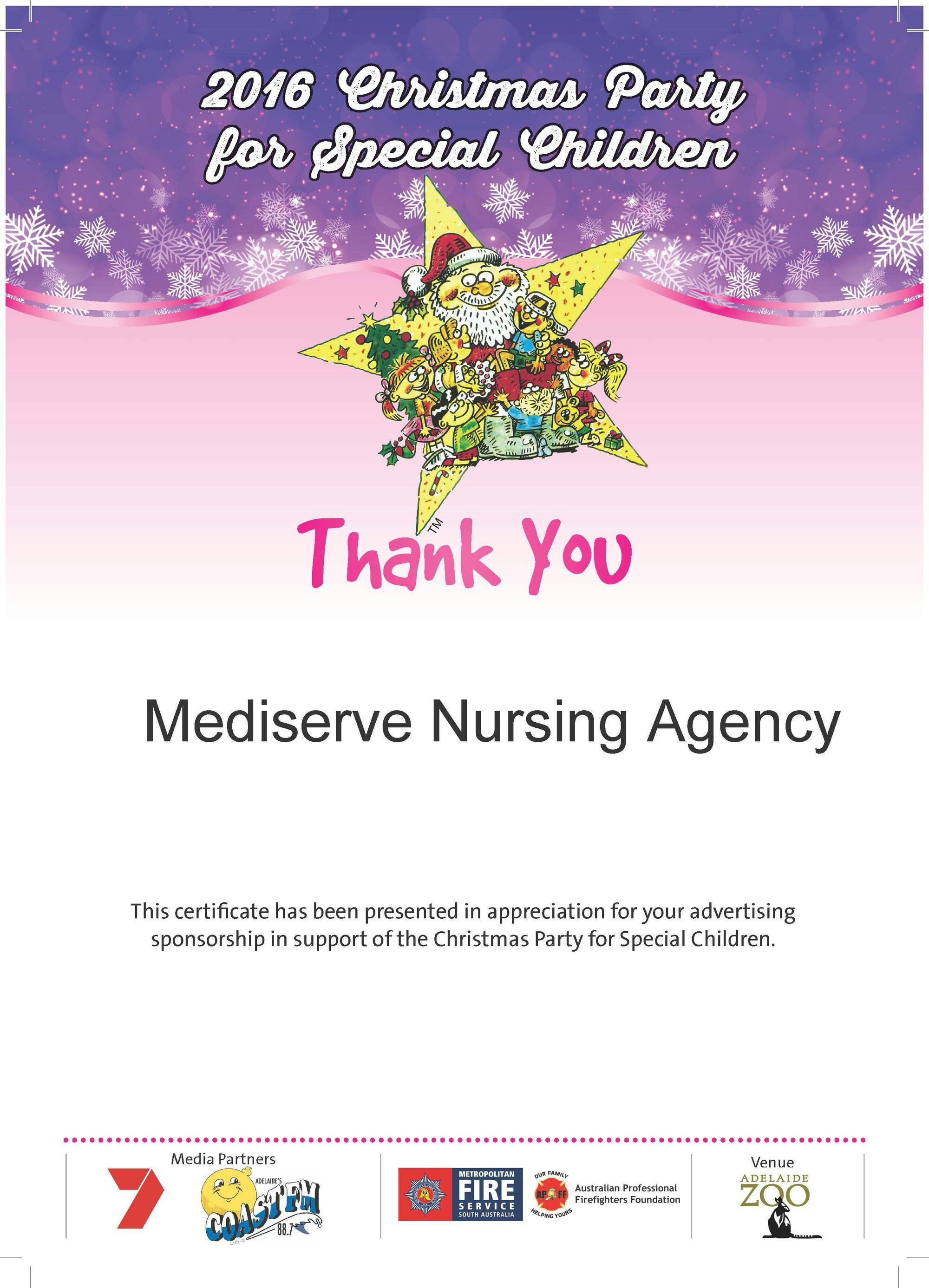Mediserve donates to the Christmas Party for Children with special needs.