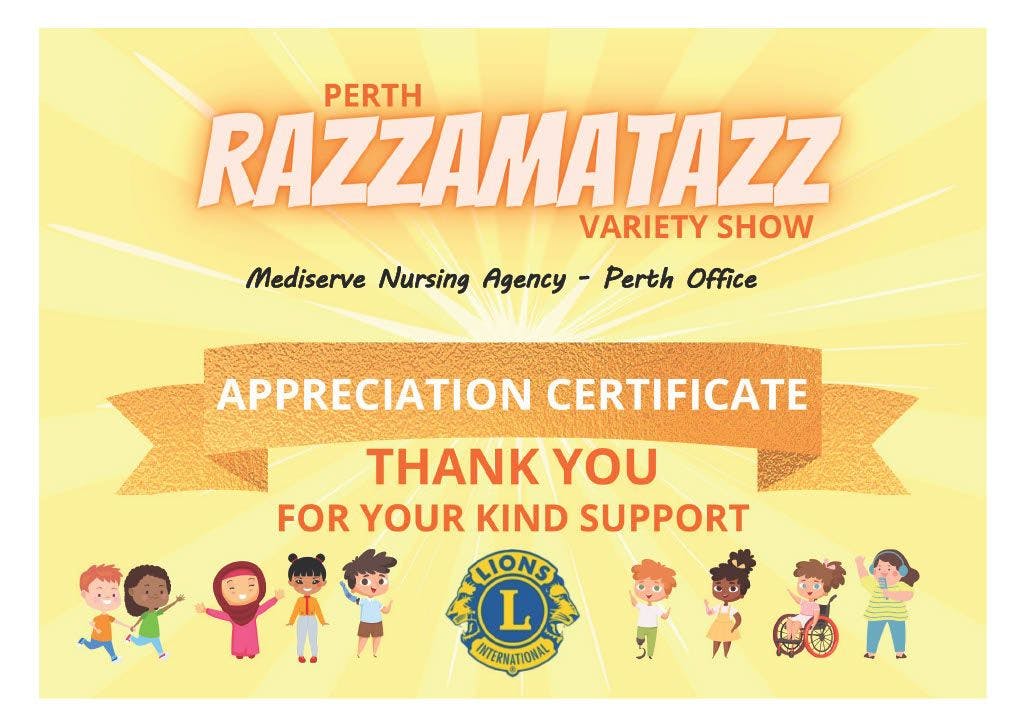Razzamatazz Show Certificate of Appreciation